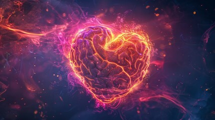 A fiery heart shaped brain symbolizes love, passion, intelligence, creativity, and emotional connection.