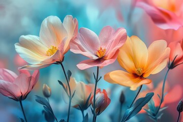 Naklejka premium Beautiful flowers made with color filters for background, ai