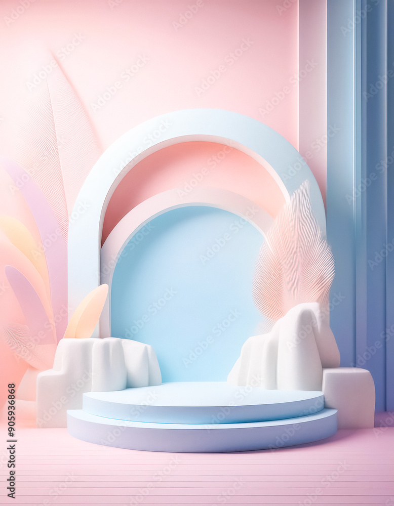 Poster abstract pastel minimalist background with platform for product display