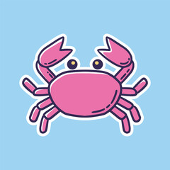 Cute Pink Crab Cartoon on Blue Background