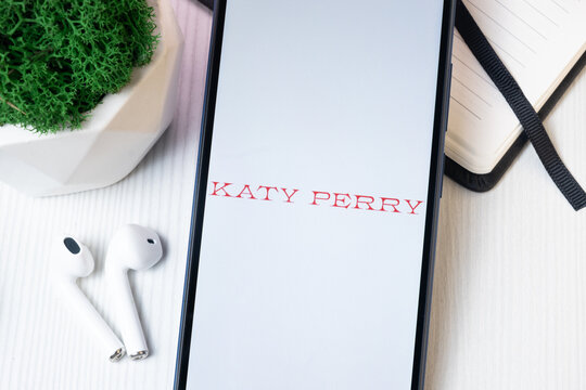 New York, USA - 1 August 2024: Katy Perry Logo on Phone Screen, Music Icon on Display