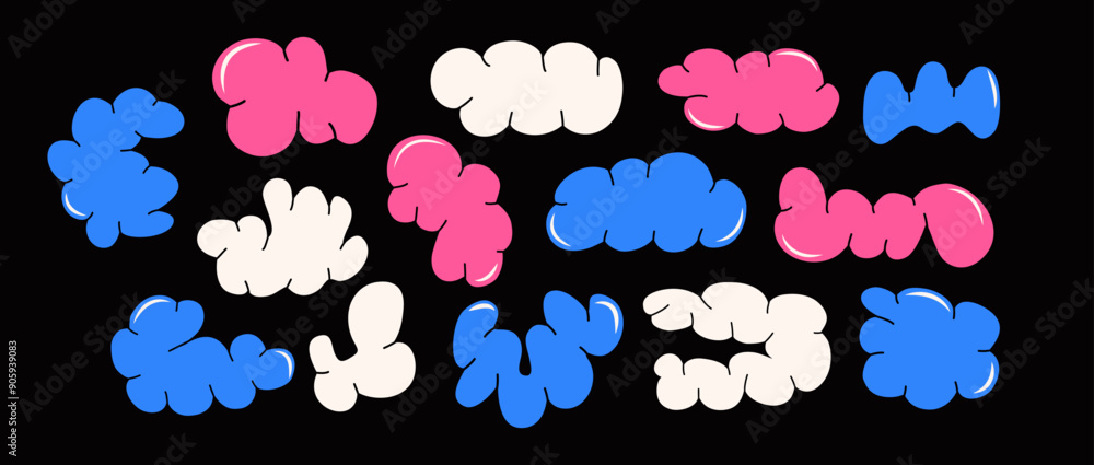 Poster set of balloons in a trendy style. elements and shapes. vector. bubbles funky set. y2k style in desi