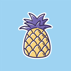Colorful Pineapple Sticker on Blue Background