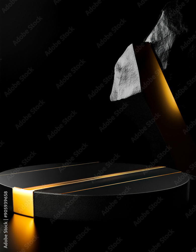 Wall mural Black and Gold Minimalist Product Display Stand