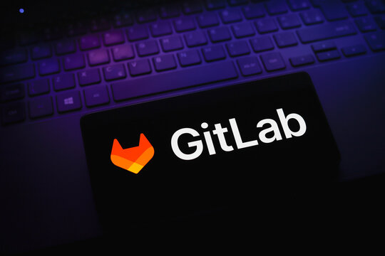 August 2, 2024, Paraguay. In this photo illustration, the GitLab logo is displayed on a smartphone screen.