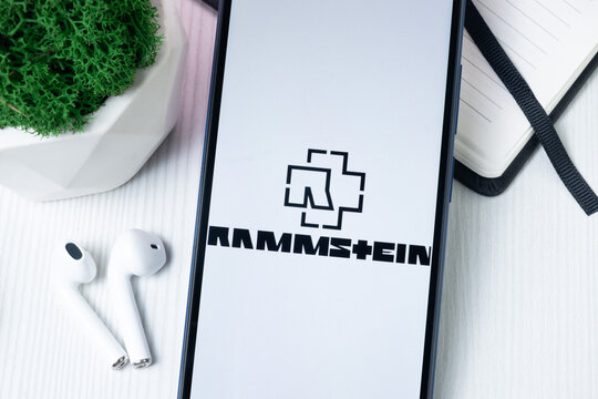 New York, USA - 1 August 2024: Rammstein Logo on Phone Screen, Music Icon on Display