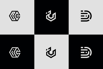 abstract Initial C logo design technology, set of letter si logo creative design