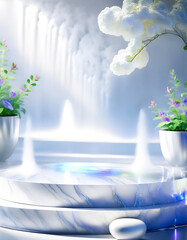 Marble Platform with Flower Decor and Water Fountains