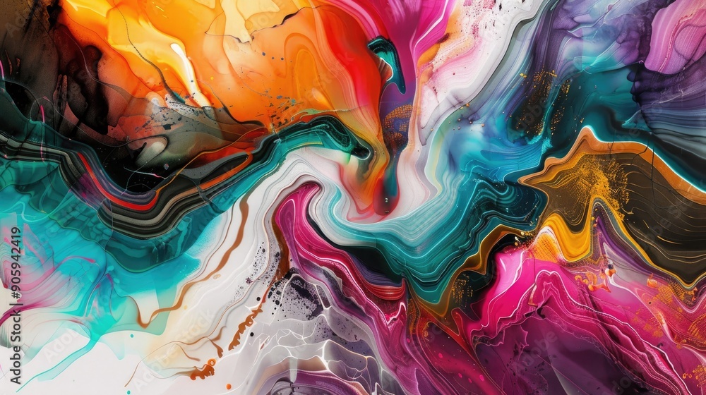 Poster paintings in a digital structure with colorful abstract lines
