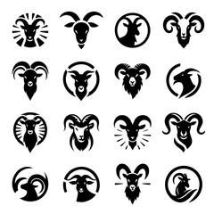 A set of silhouette head goat icons