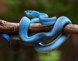 Blue viper snake on branch, viper snake, blue insularis, Trimeresurus Insularis