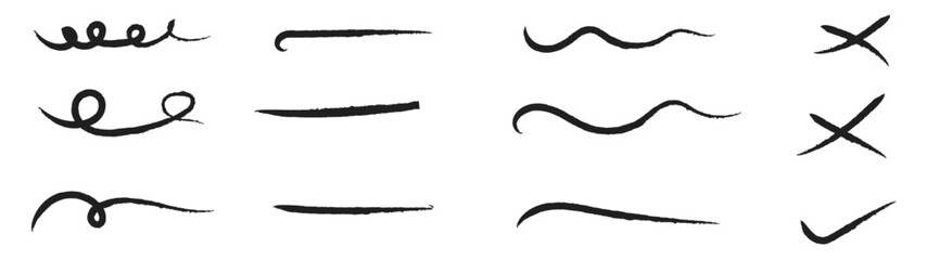 Obraz premium Charcoal crayon underlines set. Doodle lines with grunge pastel texture. Hand drawn chalk scribbles. Graffiti squiggle. pencil sketch texture effect. Brush stroke outline mark. Vector illustration