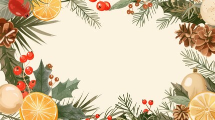 Christmas themed border design with winter food elements invitation card with text space