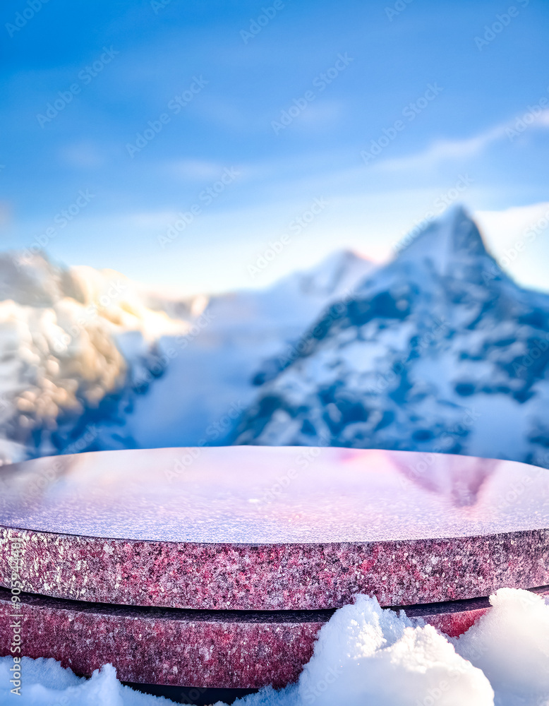 Sticker Stone platform overlooking snowy mountains