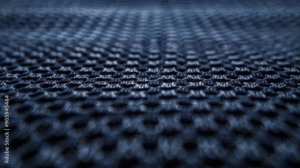 Poster a macro shot of a dark blue fabric car floor mat revealing a complex grid pattern and dotted texture