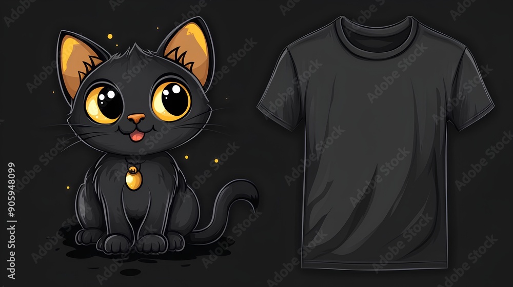 Wall mural Cute cat illustration on black background t-shirt design vector illustration