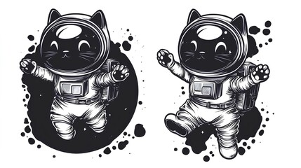 Set of cute kawaii cats wearing astronaut costume. Vector illustration