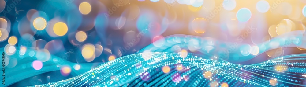 Poster abstract digital wave with glowing lights, creating a futuristic atmosphere. perfect for tech backgr