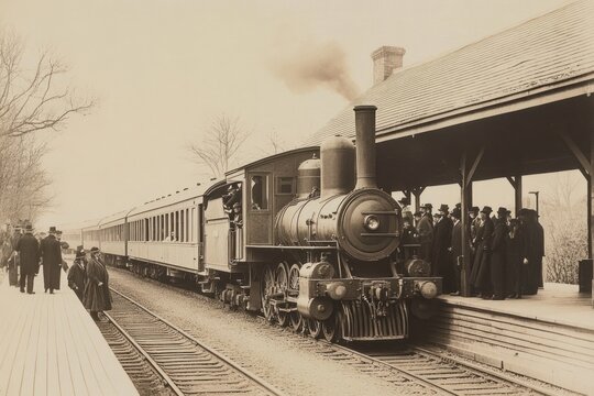 A Steam Locomotive at a Train Station with Passengers Awaiting Departure