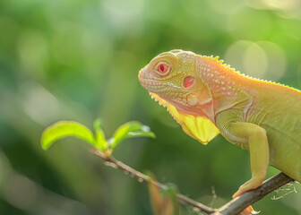 green lizard on a branch