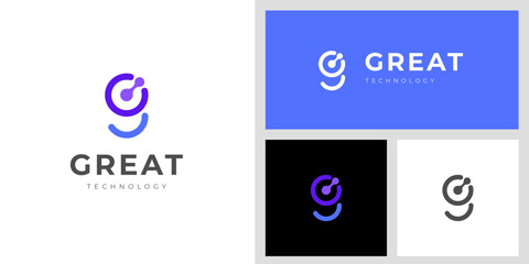 Initial letter G modern logo design with pixel graphic shape for digital technology start up logo brand mark, identity design