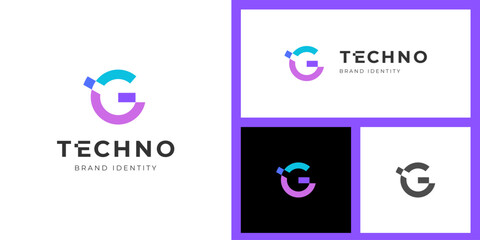 Initial letter G modern logo design with pixel graphic shape for digital technology start up logo brand mark, identity design