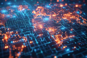 Fototapeta premium Modern Future Global E-Marketplace and Digital Light Map, Reflecting the Pulse of the Digital Economy, Ideal for Tech-Savvy Visionaries and Innovators.