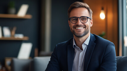 Fototapeta premium smiling businessman in modern office