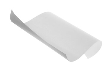 White paper flying, sheet falls and twists isolated on white, clipping path