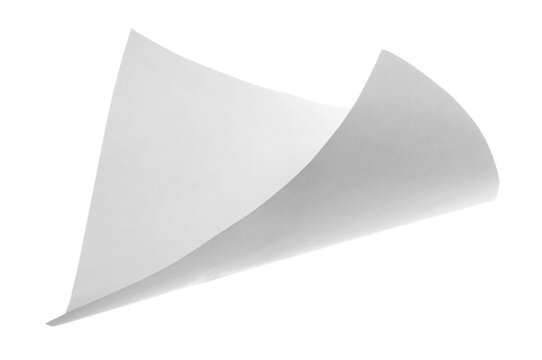 White paper flying, sheet falls and twists isolated on white, clipping path