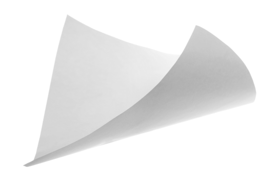 White paper flying, sheet falls and twists isolated on white, clipping path