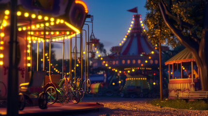 Fototapeta premium A mesmerizing night view of carousels spinning with bright lights in an amusement park