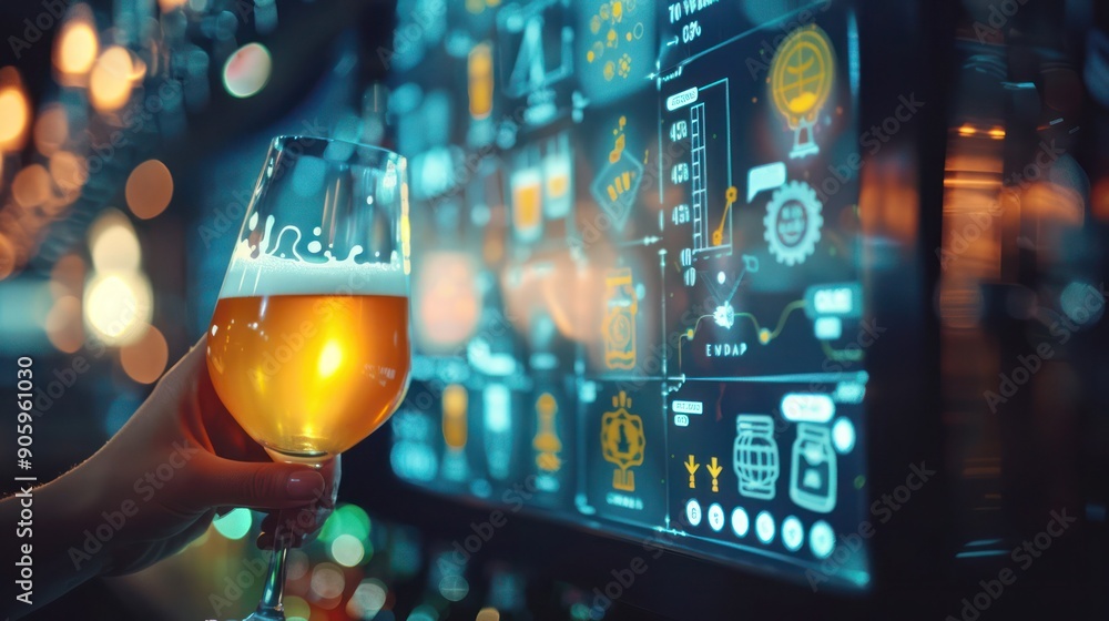 Poster digital interface showing beer festival reviews and beer pairing guides.