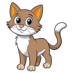 Cartoon Illustration of a Brown and White Cat with Big Eyes and a Smile
