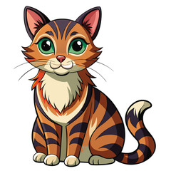 Fototapeta premium Cartoon Illustration of a Striped Cat with Green Eyes