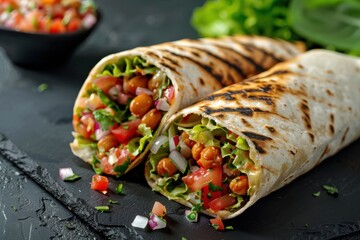 Grilled Tortilla Wraps Filled with Chickpeas, Lettuce, and Tomato