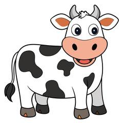 Cartoon Illustration of a Happy Black and White Cow