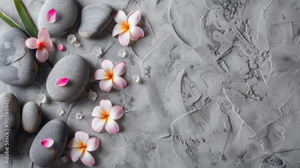 Wall mural Floral stones set on a gray spa backdrop