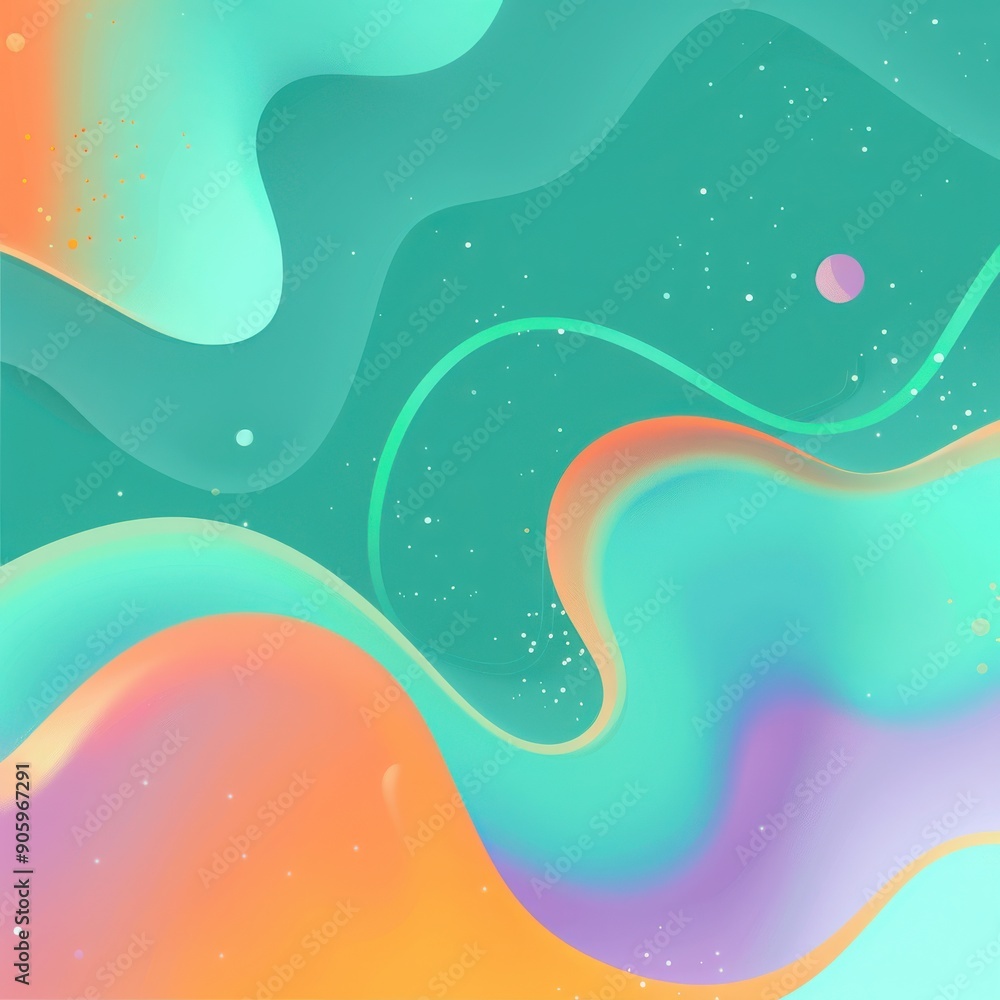 Poster vibrant abstract wave design with colorful fluid shapes and dreamy elements, perfect for backgrounds