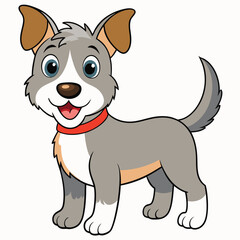 Obraz premium Cartoon Illustration of a Happy Gray and White Dog with a Red Collar