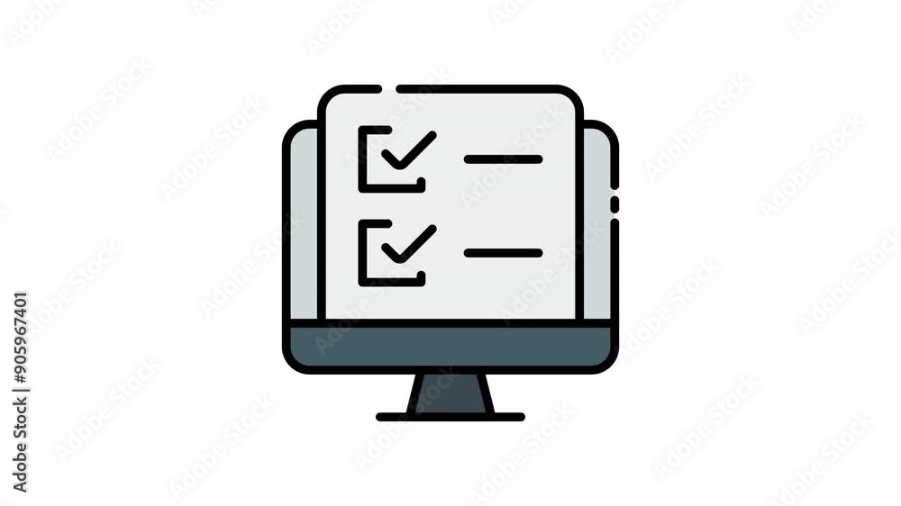 Fototapete computer monitor with two checkboxes, both checked, next to blank lines icon motion graphic animatio