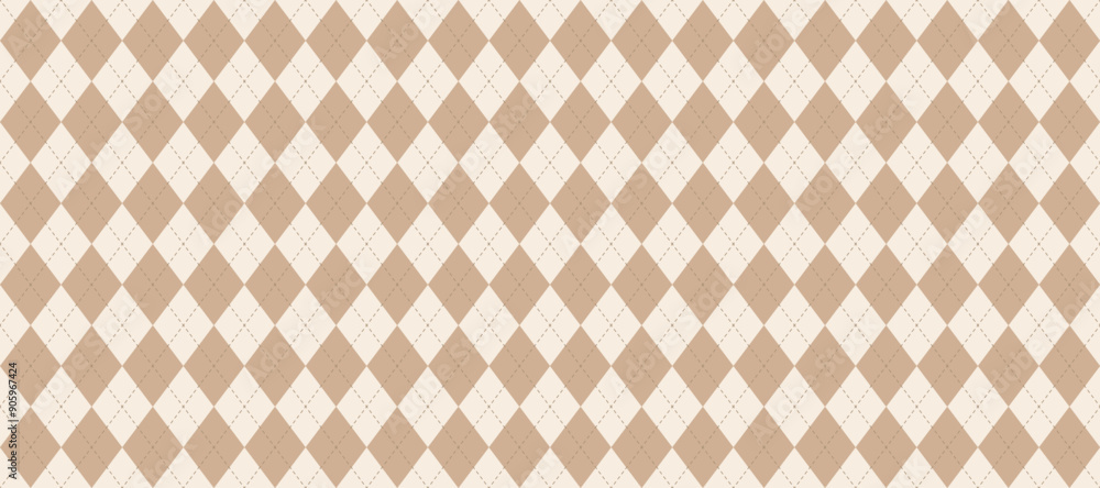 Poster seamless beige argyle pattern. light brown rhombus repeated texture background. stitched diamond for
