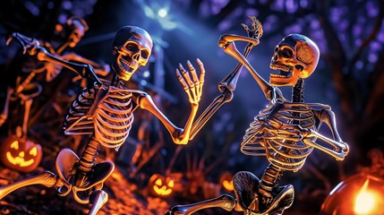 Dancing skeletons at a Halloween party