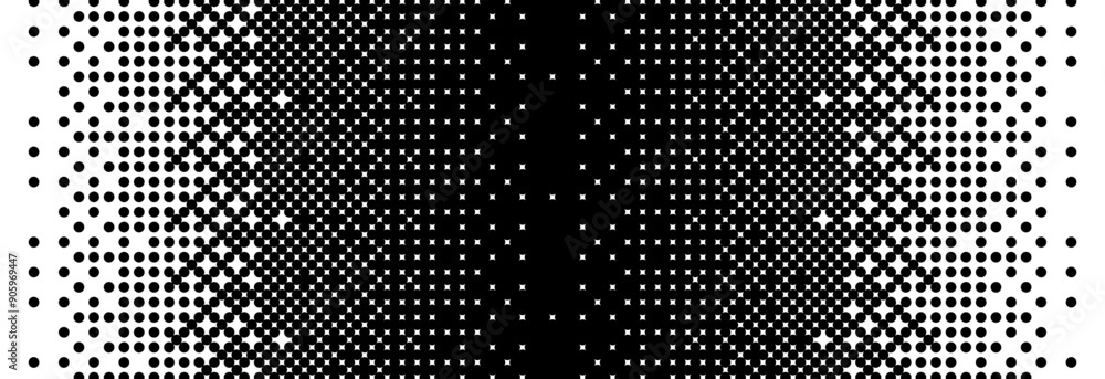 Aufkleber Fading bitmap gradient texture. Black and white dither pattern background. Abstract pixelated glitchy overlay. 8 bit video game screen wallpaper. Vanishing halftone backdrop. Vector retro pixel art
