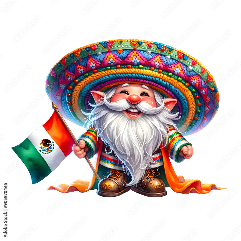 Wall mural Gnome Mexico holding a Mexican flag