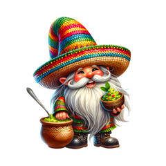 Fototapeta premium Gnome Mexican holding a bowl of guacamole
