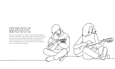 Illustration linear art couple musician banner isolated