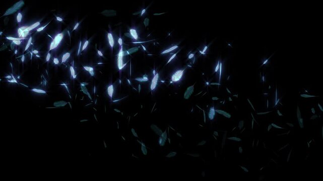 Colorful feathers moving with the wind against black screen insert overlay -4K Seamless Loop Animation