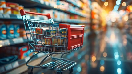 Shopping Cart in Supermaket Aisle
