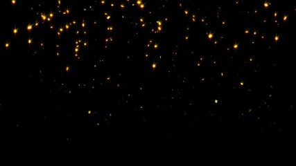 Golden confetti shiny particles falling against black screen insert overlay -4K Seamless Loop Animation